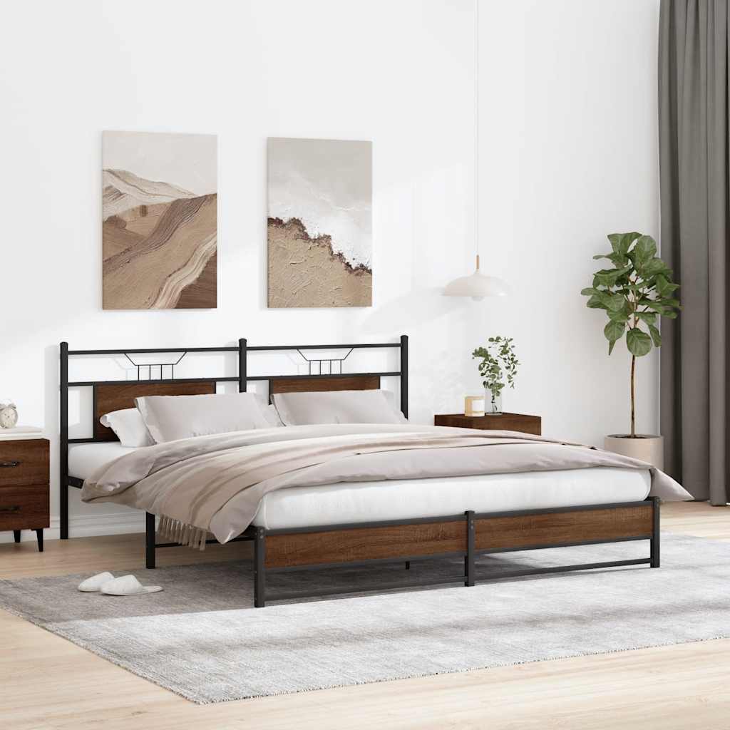 Metal Bed Frame without Mattress Brown Oak 180x200 cm Super King