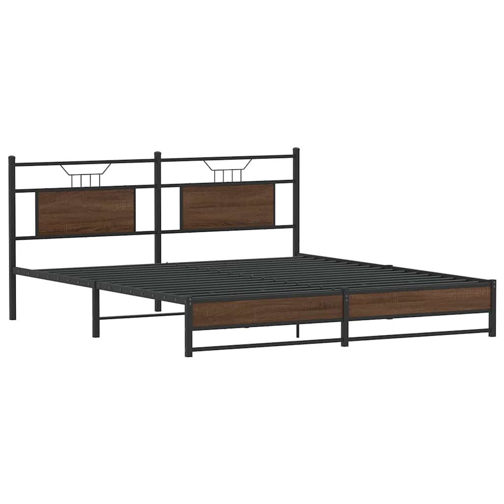 Metal Bed Frame without Mattress Brown Oak 180x200 cm Super King