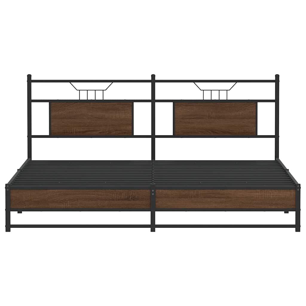 Metal Bed Frame without Mattress Brown Oak 180x200 cm Super King