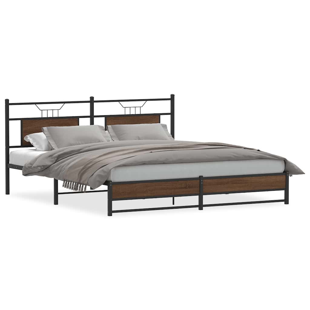 Metal Bed Frame without Mattress Brown Oak 183x213 cm