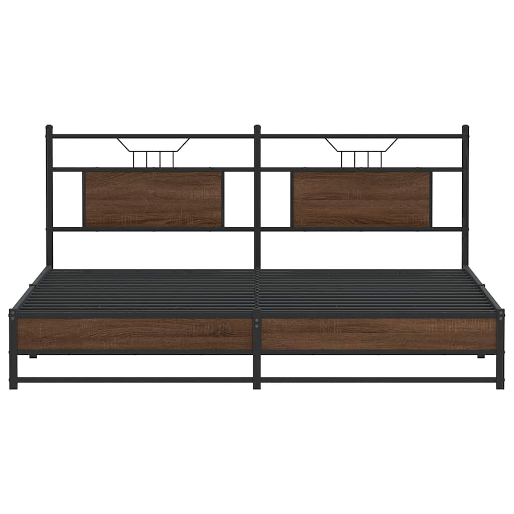 Metal Bed Frame without Mattress Brown Oak 183x213 cm