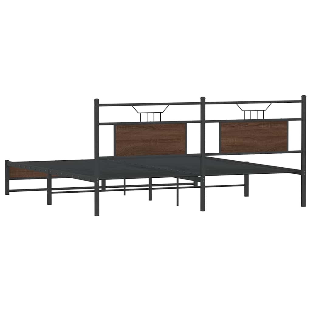 Metal Bed Frame without Mattress Brown Oak 183x213 cm