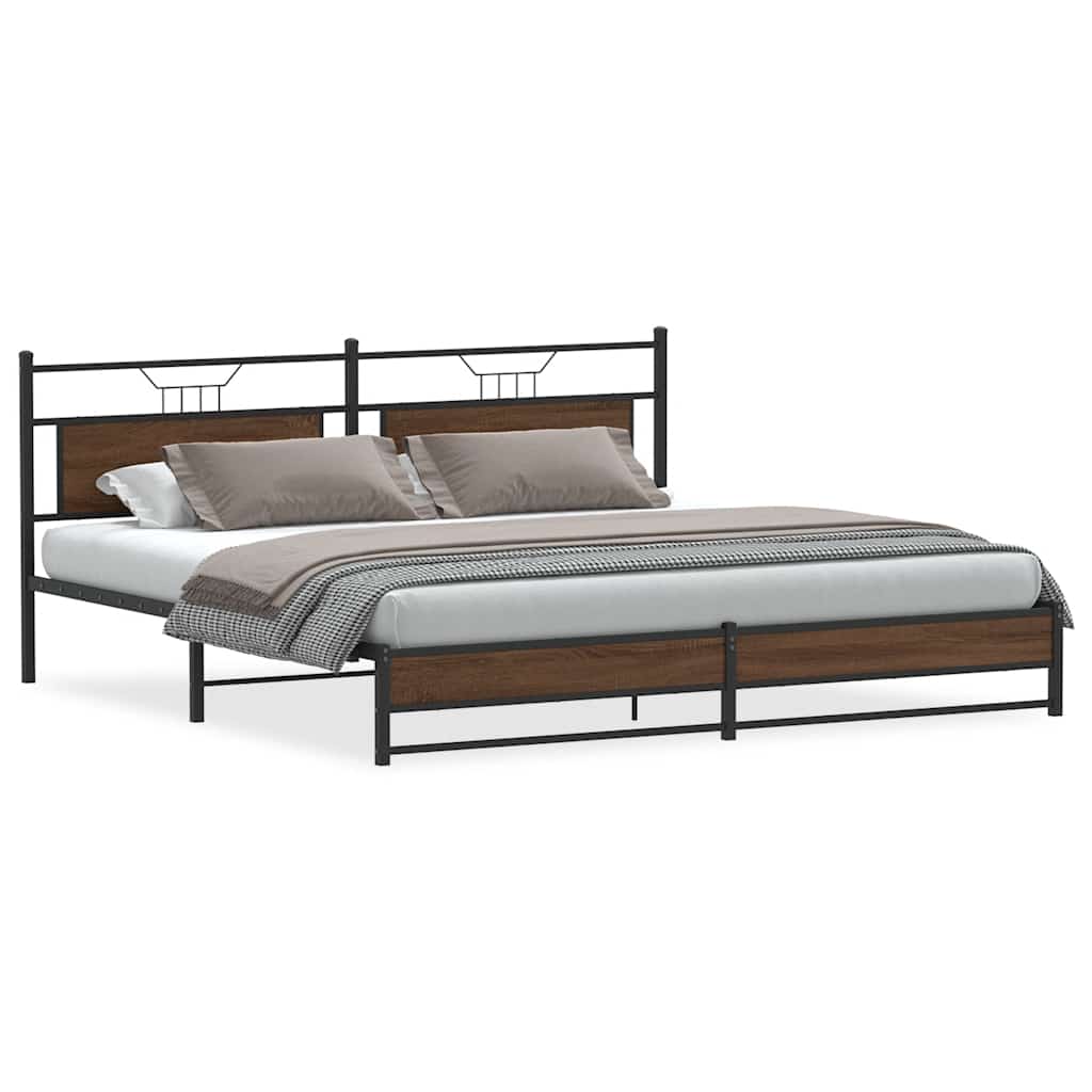 Metal Bed Frame without Mattress Brown Oak 193x201 cm