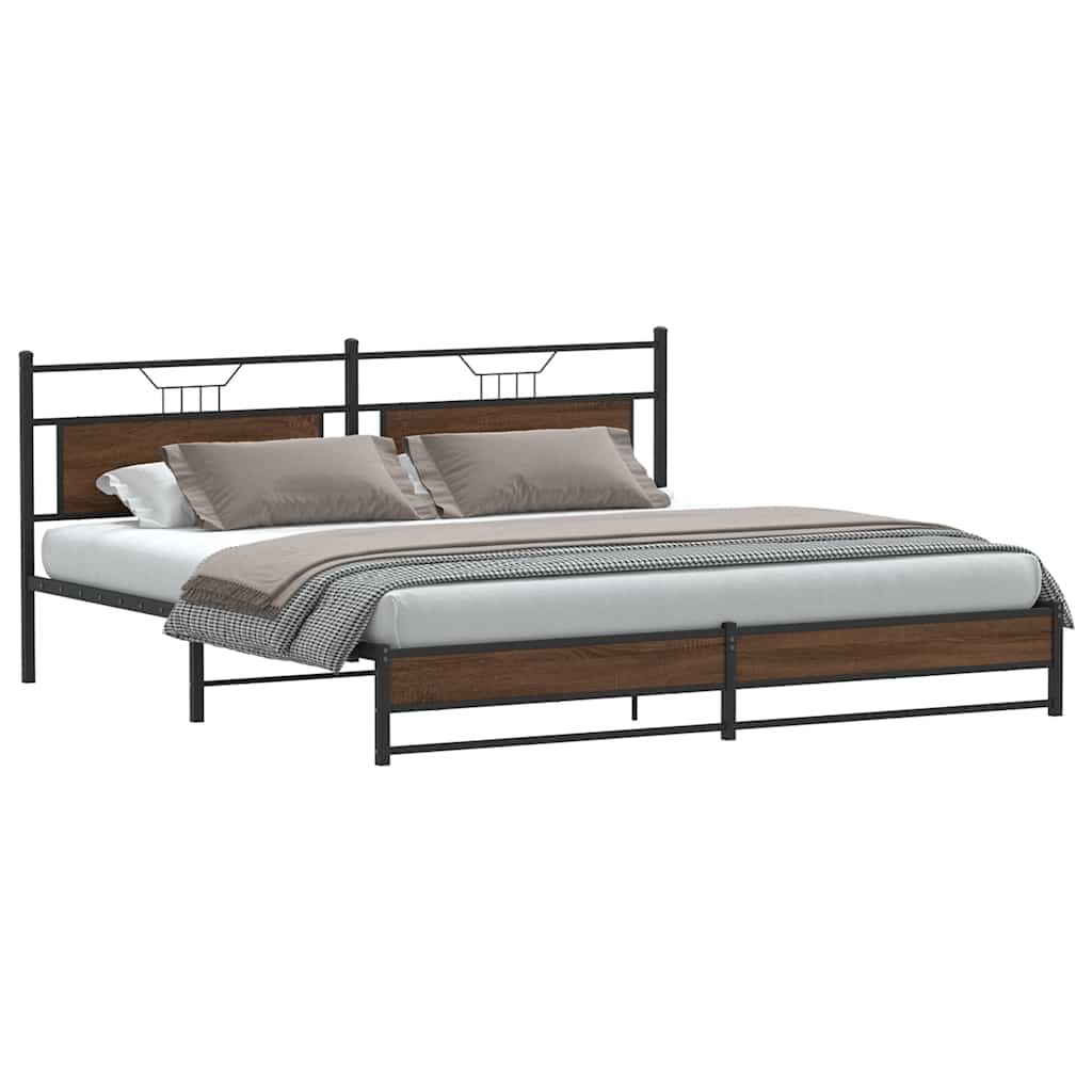 Metal Bed Frame without Mattress Brown Oak 193x201 cm