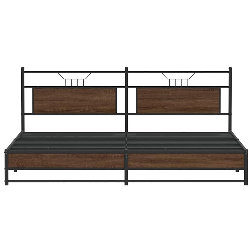 Metal Bed Frame without Mattress Brown Oak 193x201 cm