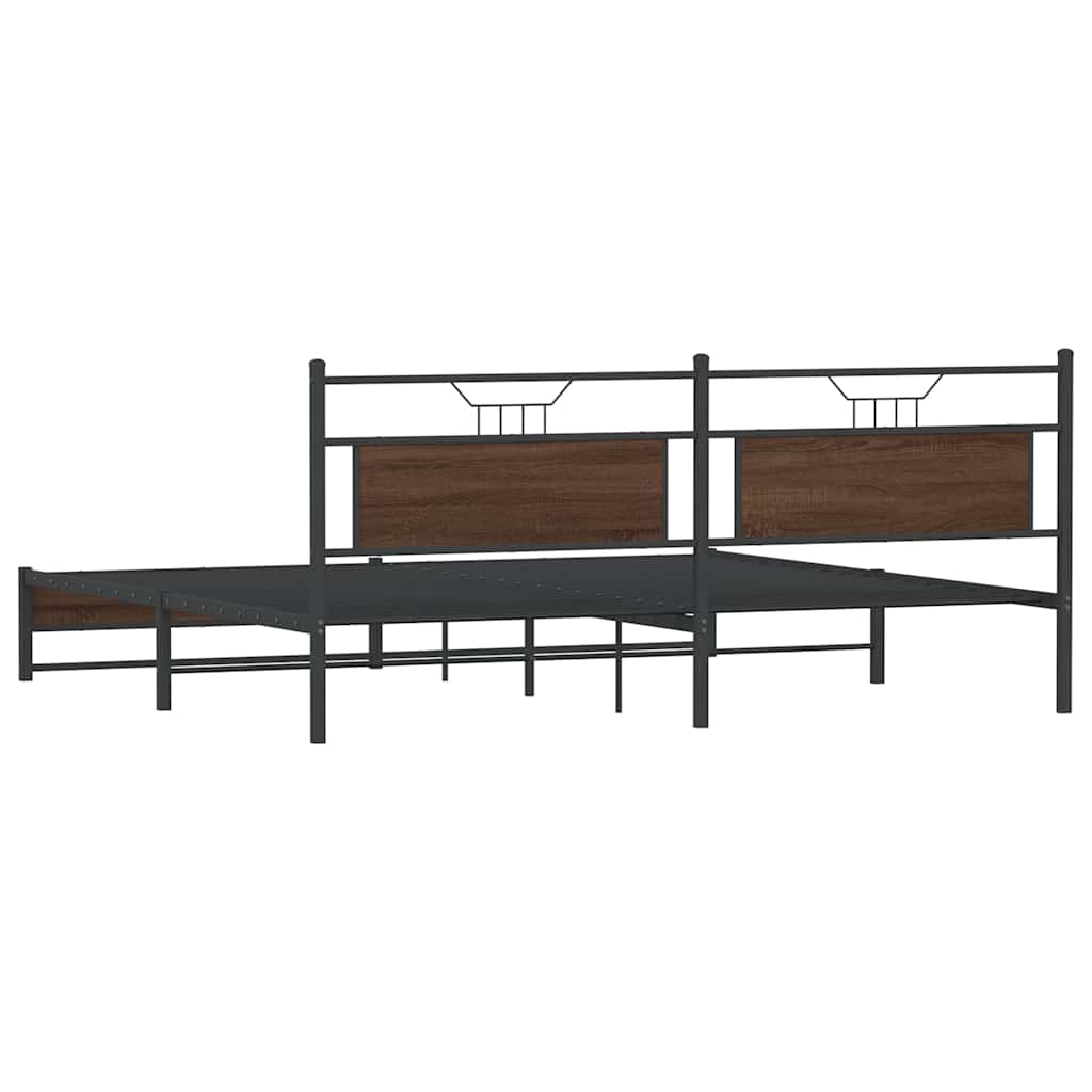 Metal Bed Frame without Mattress Brown Oak 193x201 cm
