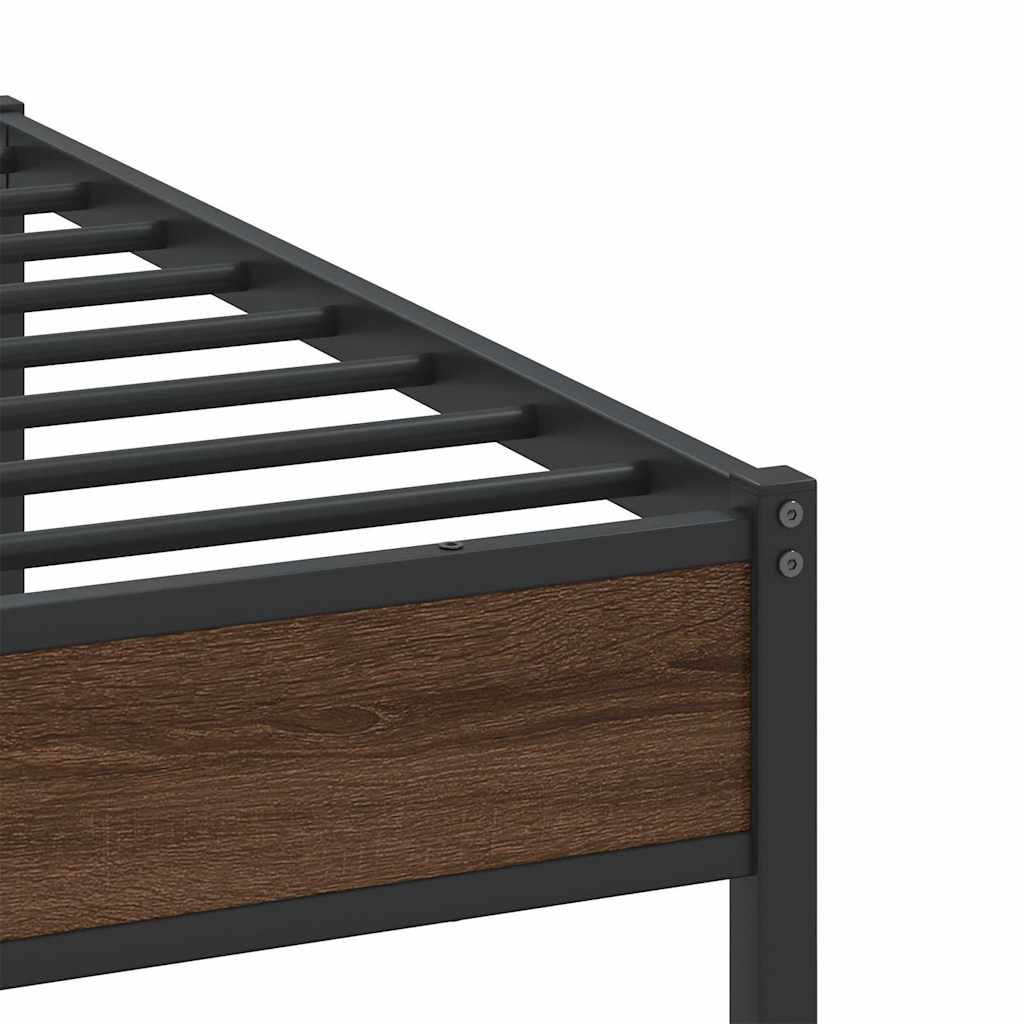 Metal Bed Frame without Mattress Brown Oak 193x201 cm