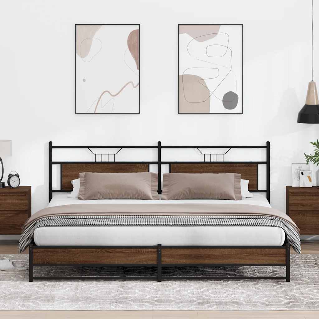 Metal Bed Frame without Mattress Brown Oak 193x201 cm