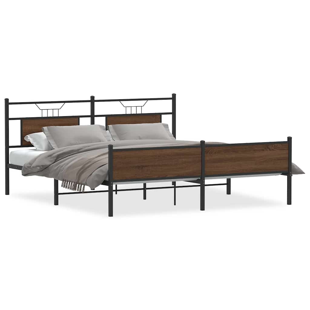 Metal Bed Frame without Mattress Brown Oak 160x200 cm