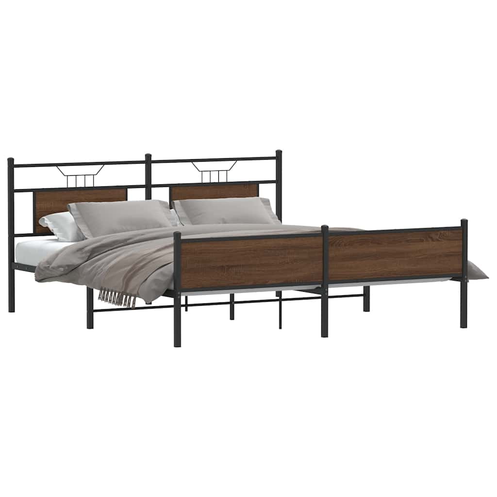 Metal Bed Frame without Mattress Brown Oak 160x200 cm