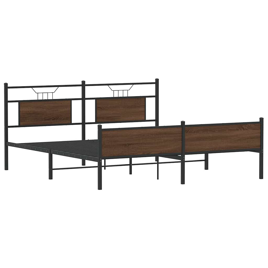 Metal Bed Frame without Mattress Brown Oak 160x200 cm