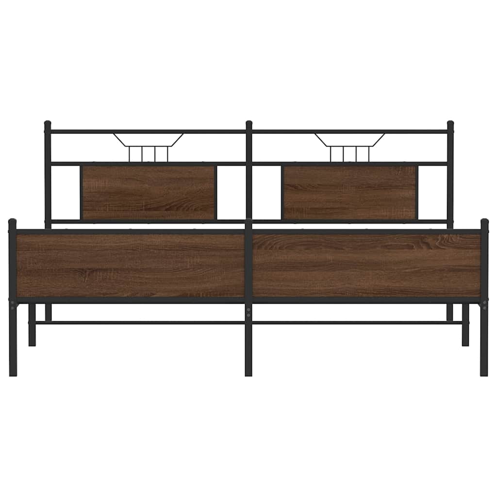 Metal Bed Frame without Mattress Brown Oak 160x200 cm
