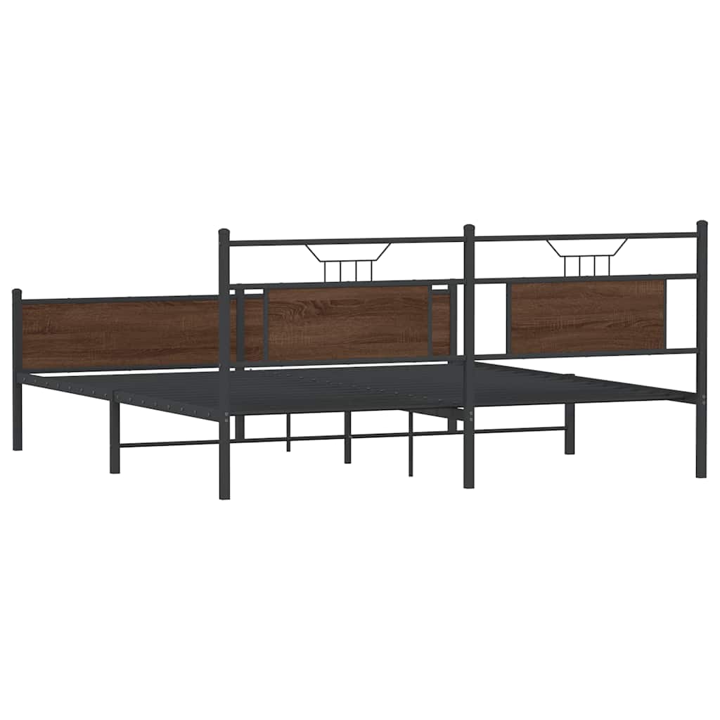 Metal Bed Frame without Mattress Brown Oak 160x200 cm