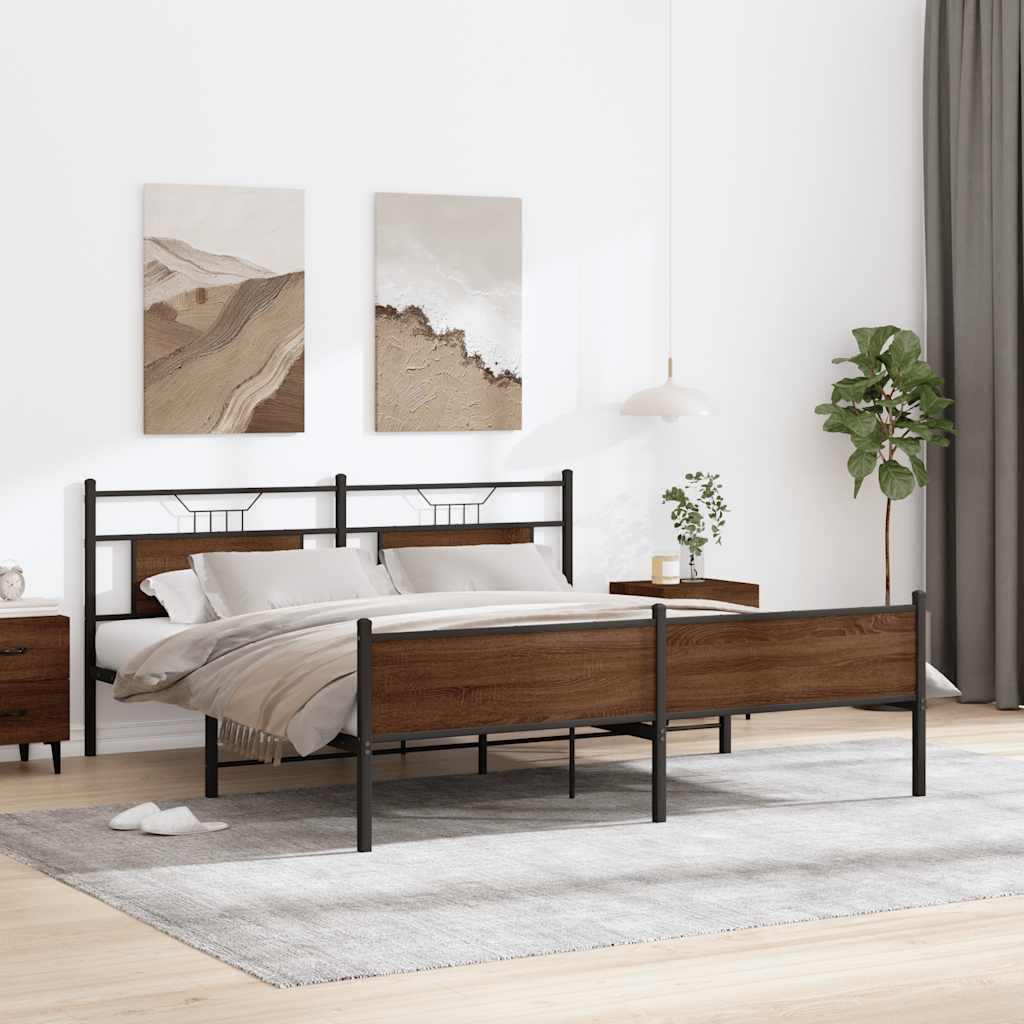 Metal Bed Frame without Mattress Brown Oak 180x200 cm Super King