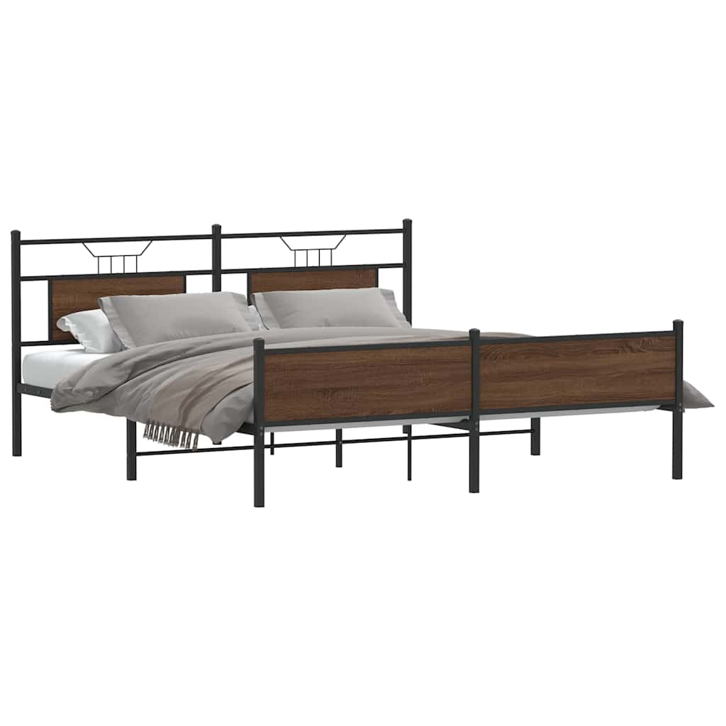 Metal Bed Frame without Mattress Brown Oak 183x213 cm