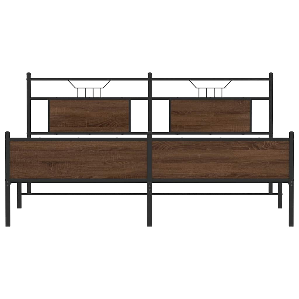 Metal Bed Frame without Mattress Brown Oak 183x213 cm