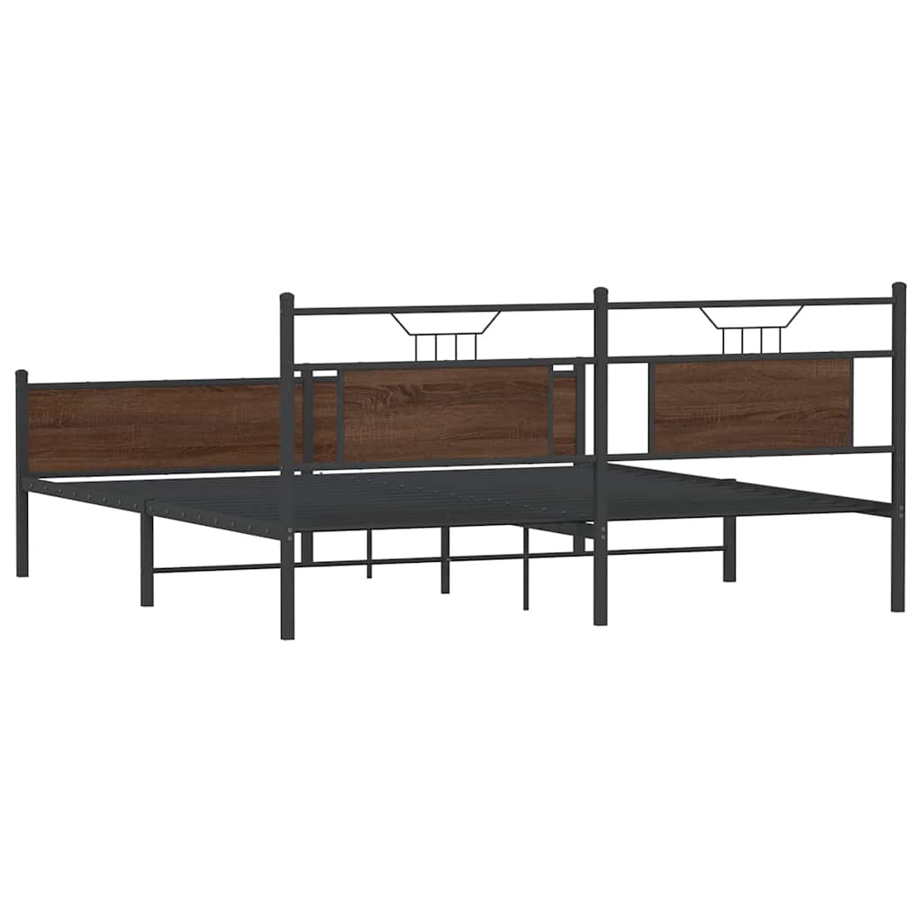 Metal Bed Frame without Mattress Brown Oak 183x213 cm