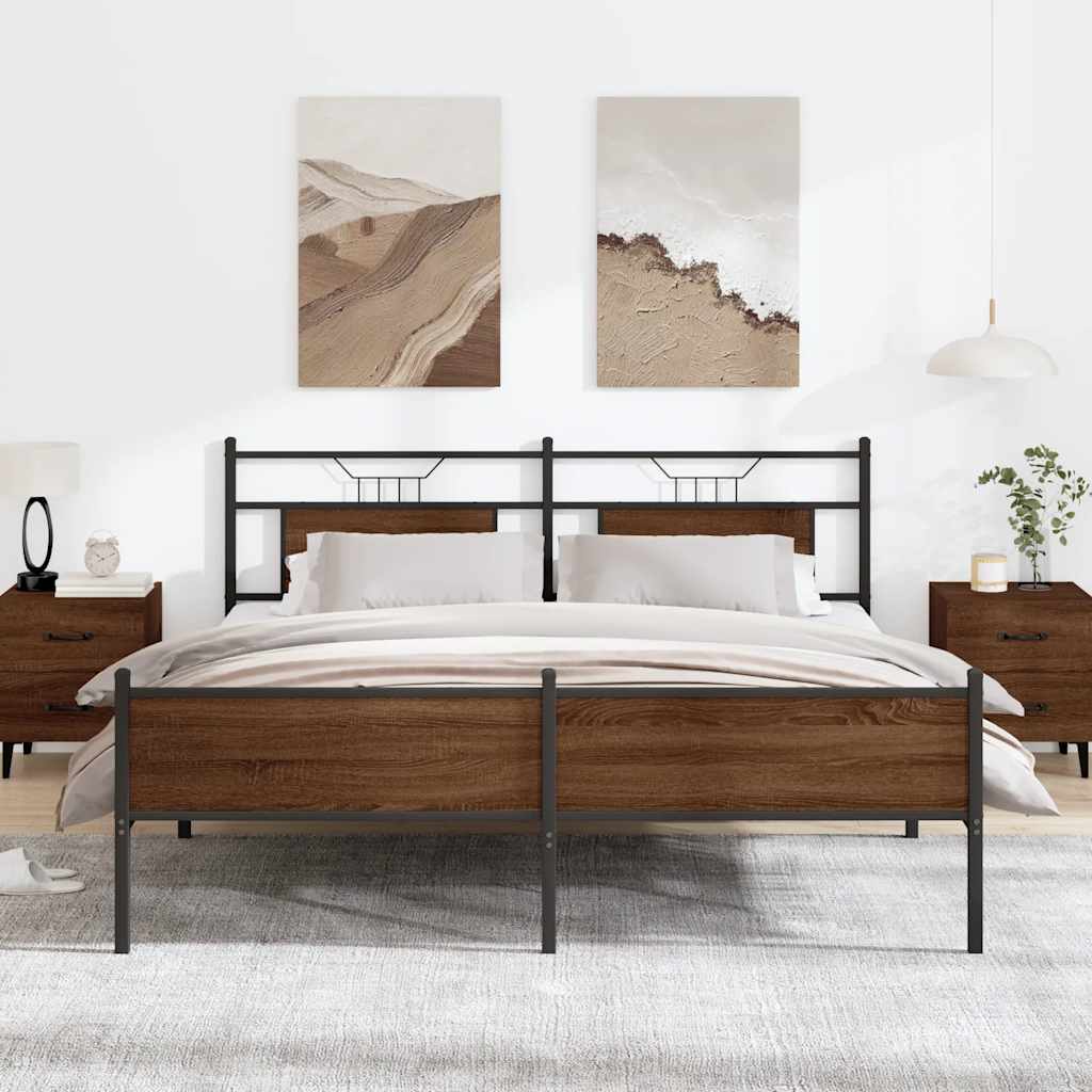Metal Bed Frame without Mattress Brown Oak 183x213 cm