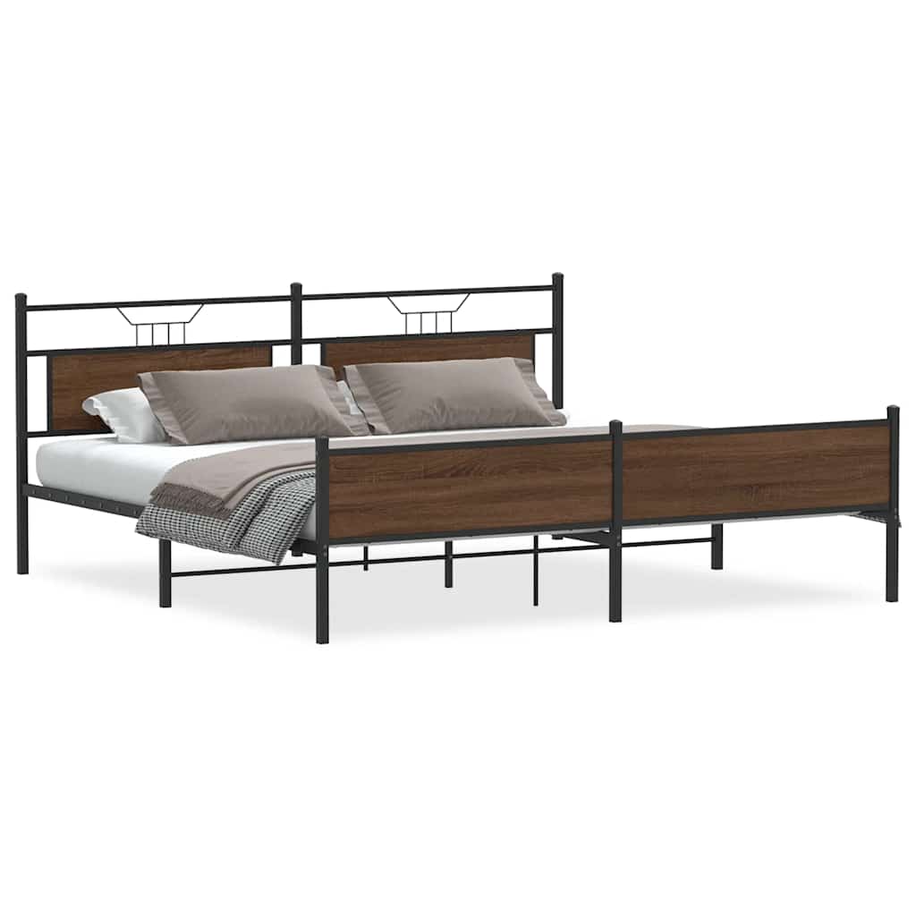 Metal Bed Frame without Mattress Brown Oak 193x201 cm