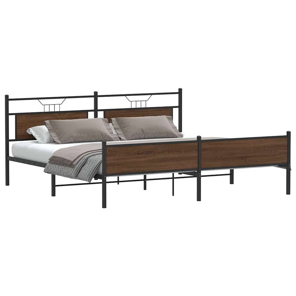 Metal Bed Frame without Mattress Brown Oak 193x201 cm
