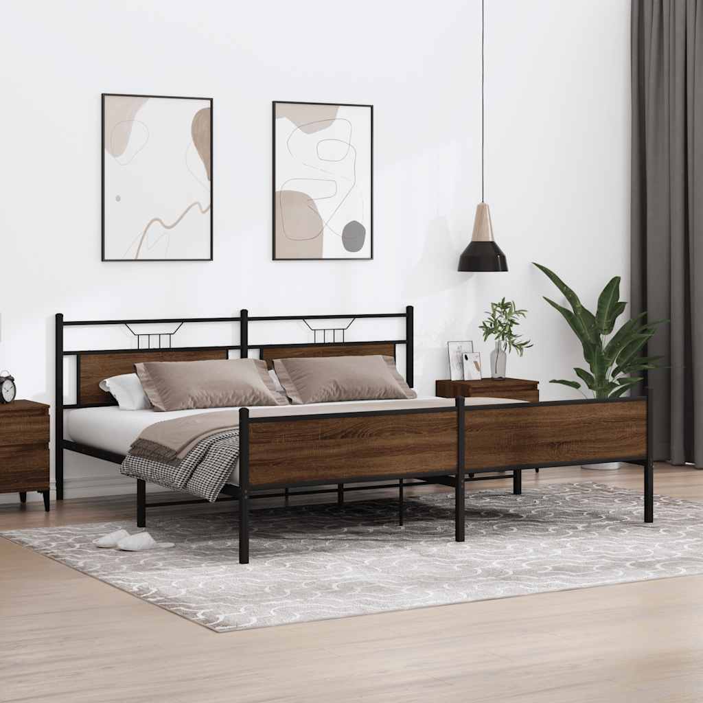 Metal Bed Frame without Mattress Brown Oak 193x201 cm