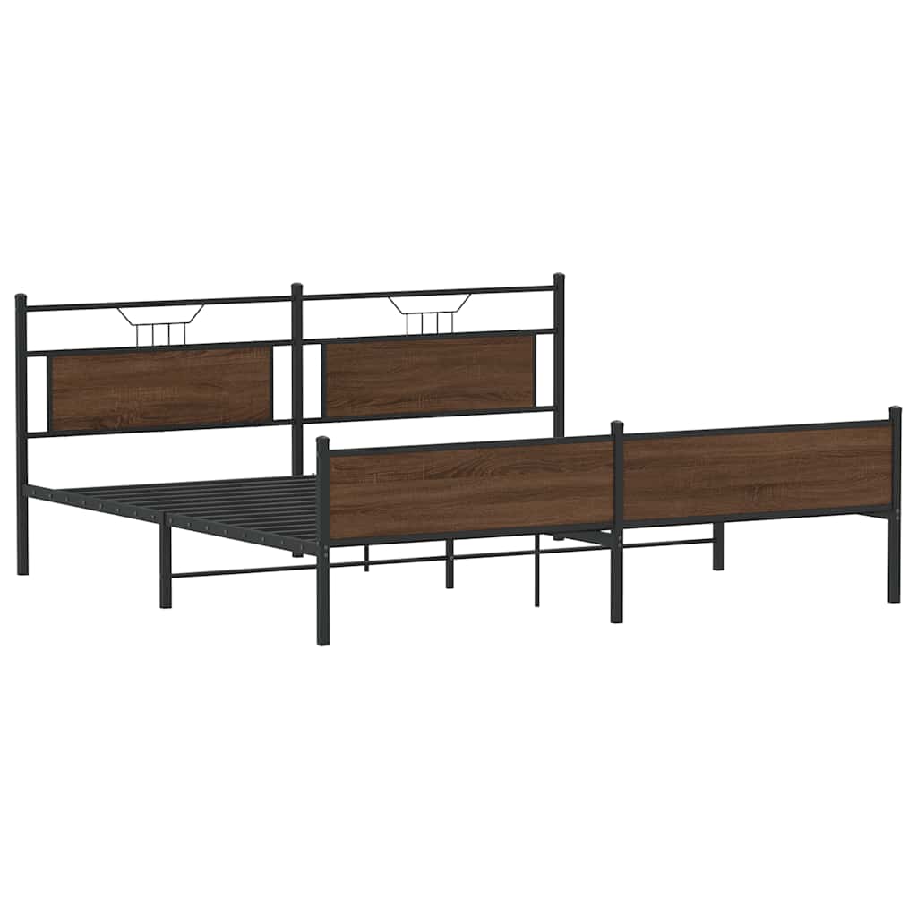 Metal Bed Frame without Mattress Brown Oak 193x201 cm
