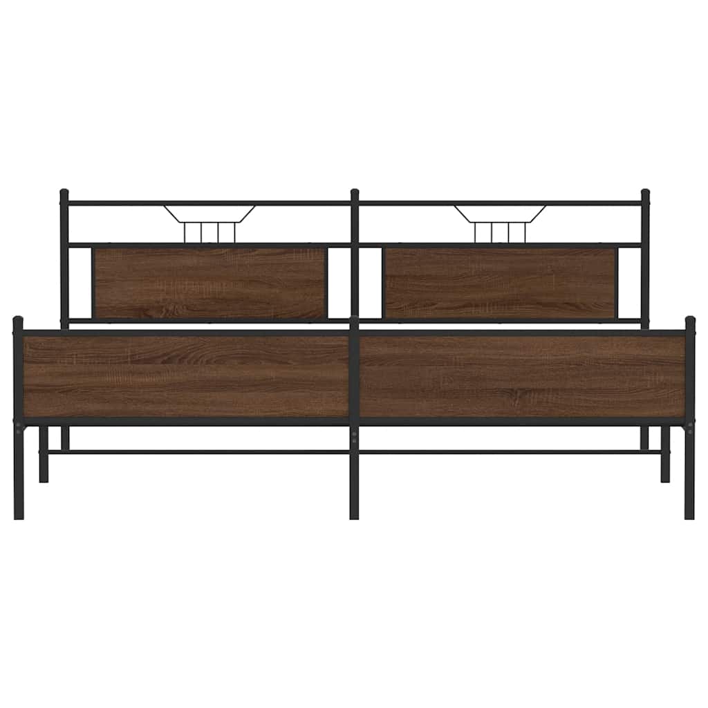 Metal Bed Frame without Mattress Brown Oak 193x201 cm
