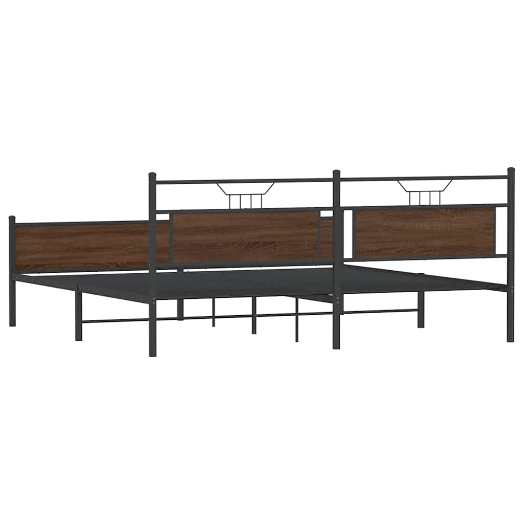Metal Bed Frame without Mattress Brown Oak 193x201 cm
