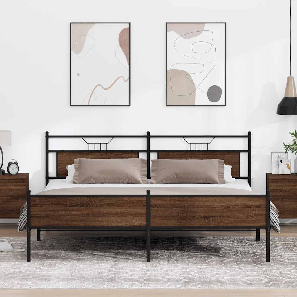 Metal Bed Frame without Mattress Brown Oak 193x201 cm