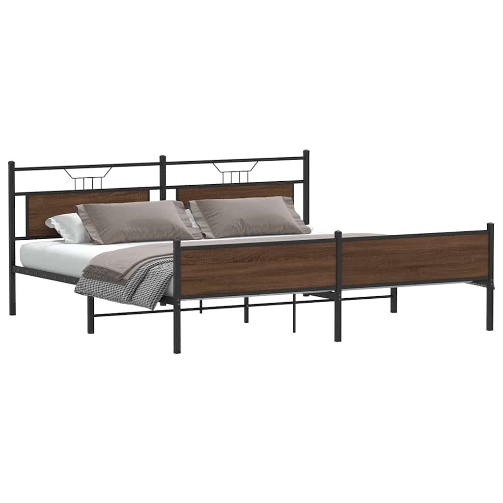 Metal Bed Frame without Mattress Brown Oak 200x200 cm