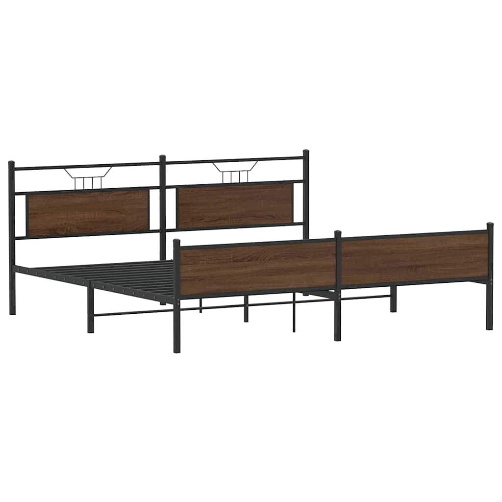 Metal Bed Frame without Mattress Brown Oak 200x200 cm