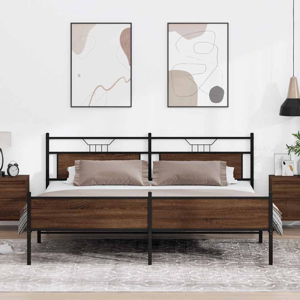Metal Bed Frame without Mattress Brown Oak 200x200 cm
