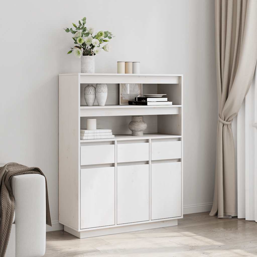 Highboard White 89x34x116.5 cm Solid Wood Pine
