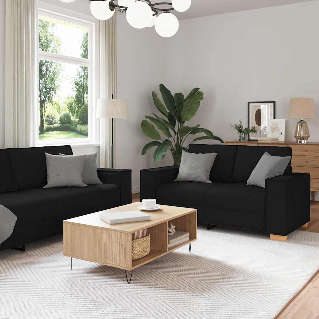 Sofa Set with Cushion 3 pcs Black 220 x 78 x 84 cm Fabric