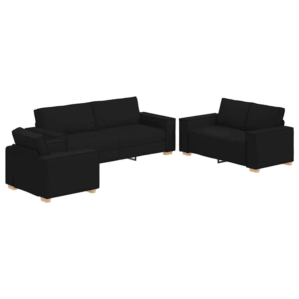 Sofa Set with Cushion 3 pcs Black 220 x 78 x 84 cm Fabric