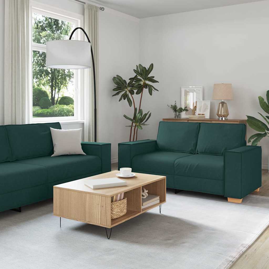 Sofa Set with Cushion 3 pcs Dark Green 220 x 78 x 84 cm Fabric