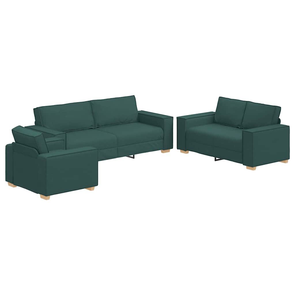 Sofa Set with Cushion 3 pcs Dark Green 220 x 78 x 84 cm Fabric