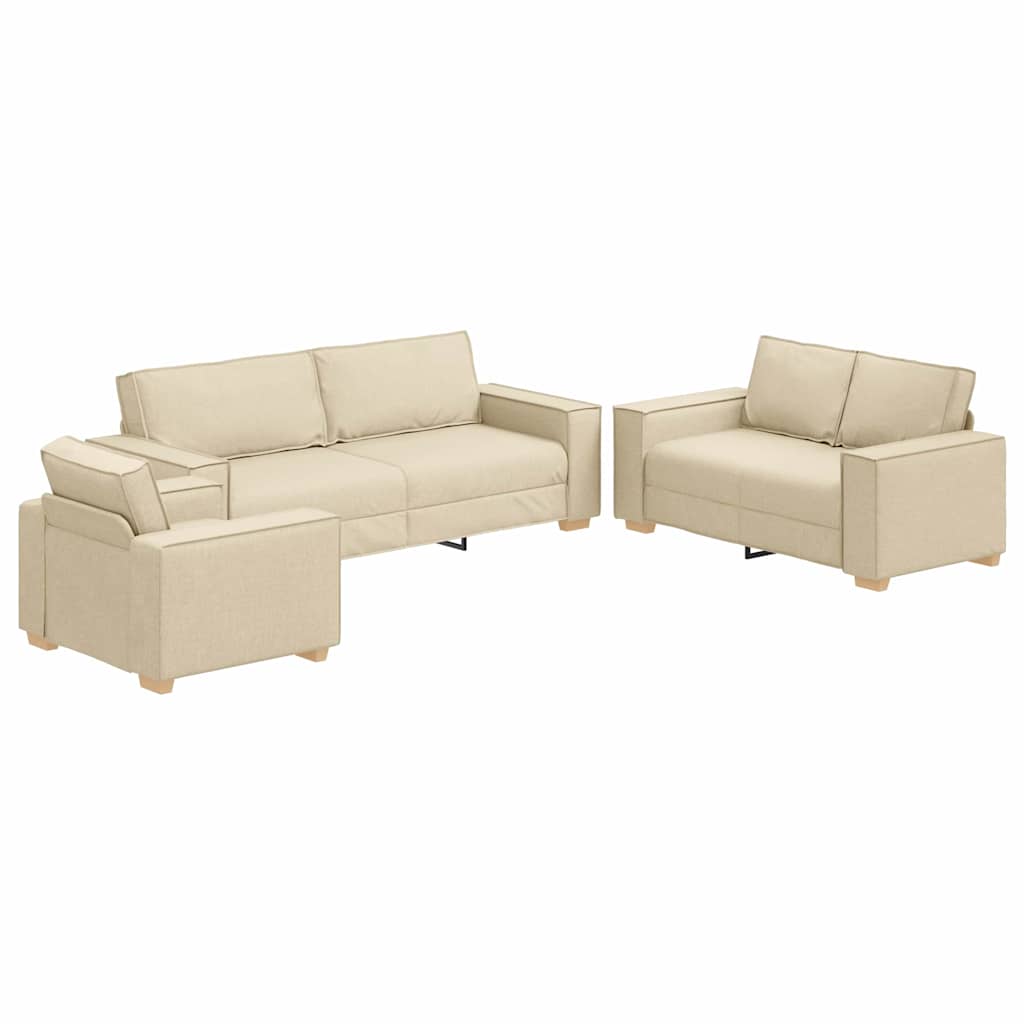 Sofa Set with Cushion 3 pcs Cream 220 x 78 x 84 cm Fabric