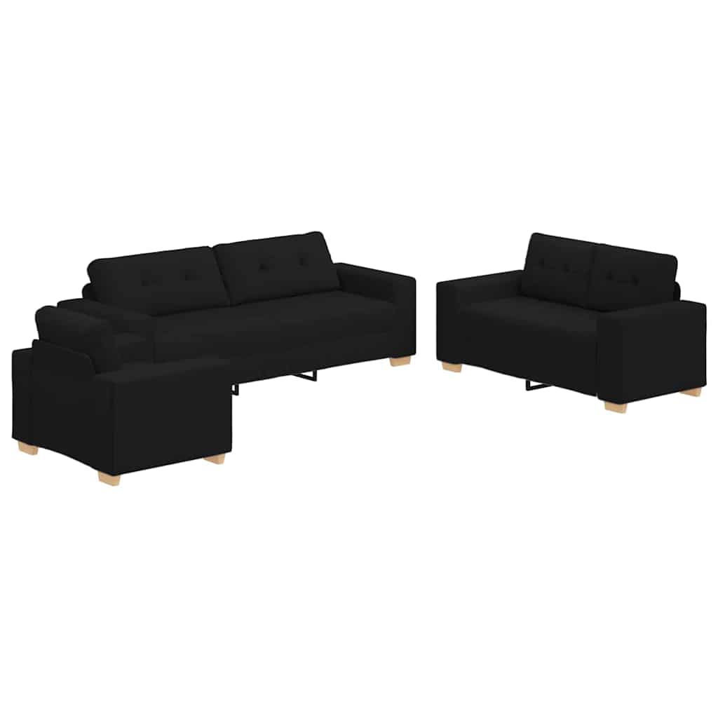 Sofa Set with Cushion with Pillow Black Fabric