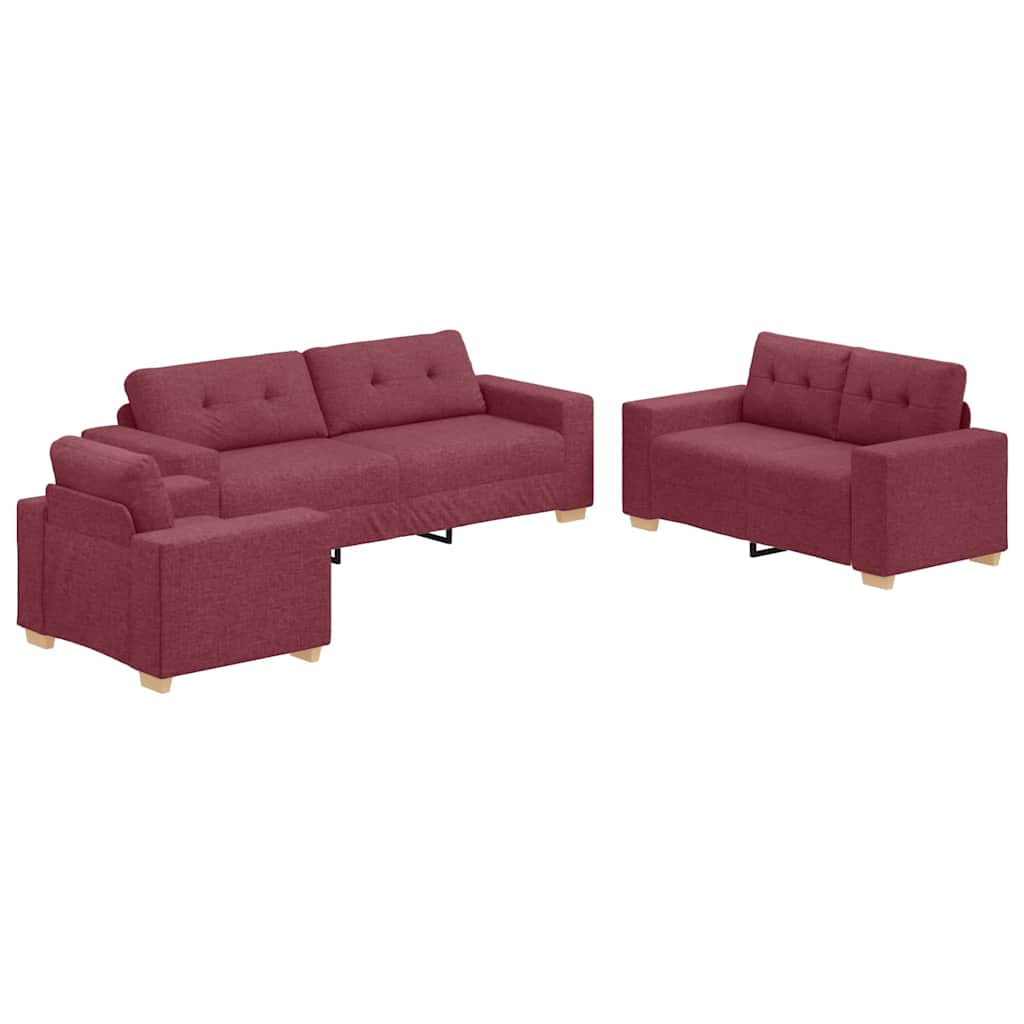 Sofa Set with Cushion with Pillow Wine Red Fabric