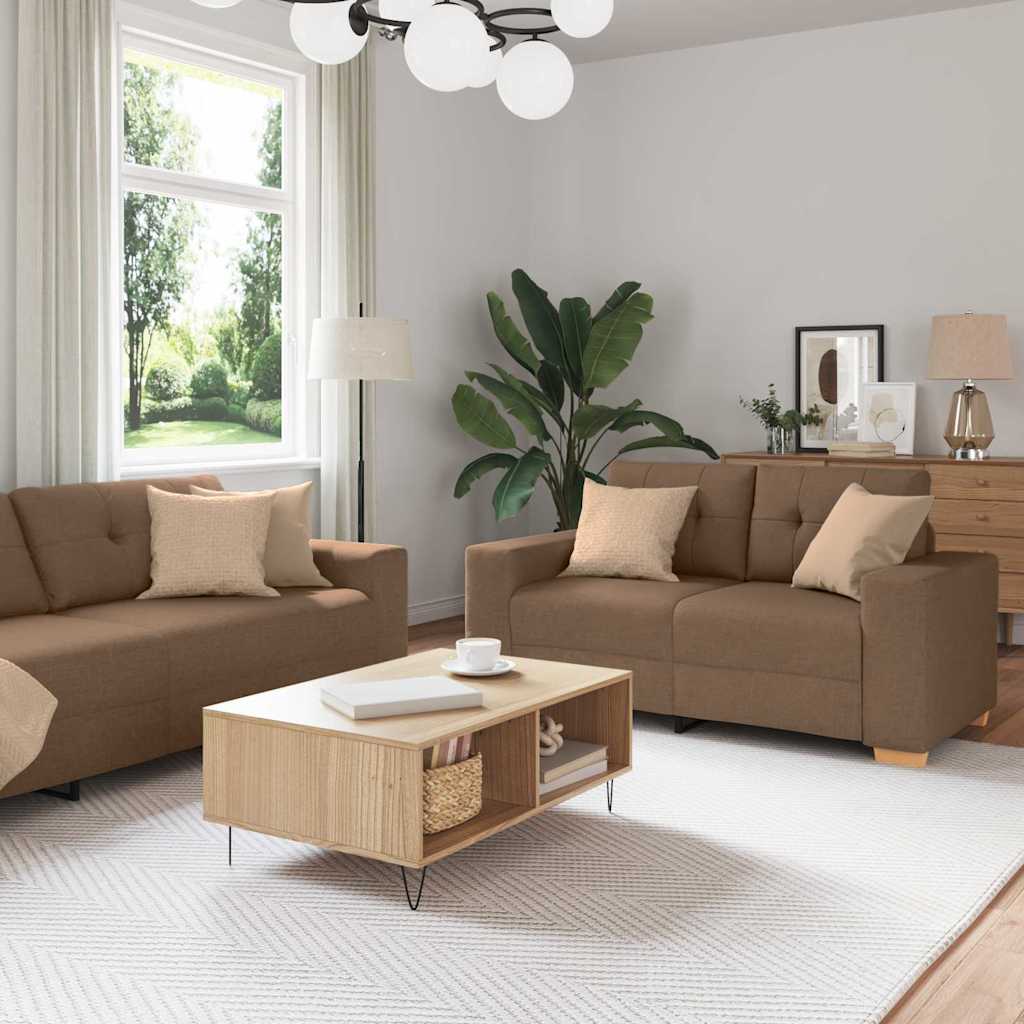 Sofa Set with Cushion with Pillow Brown Fabric