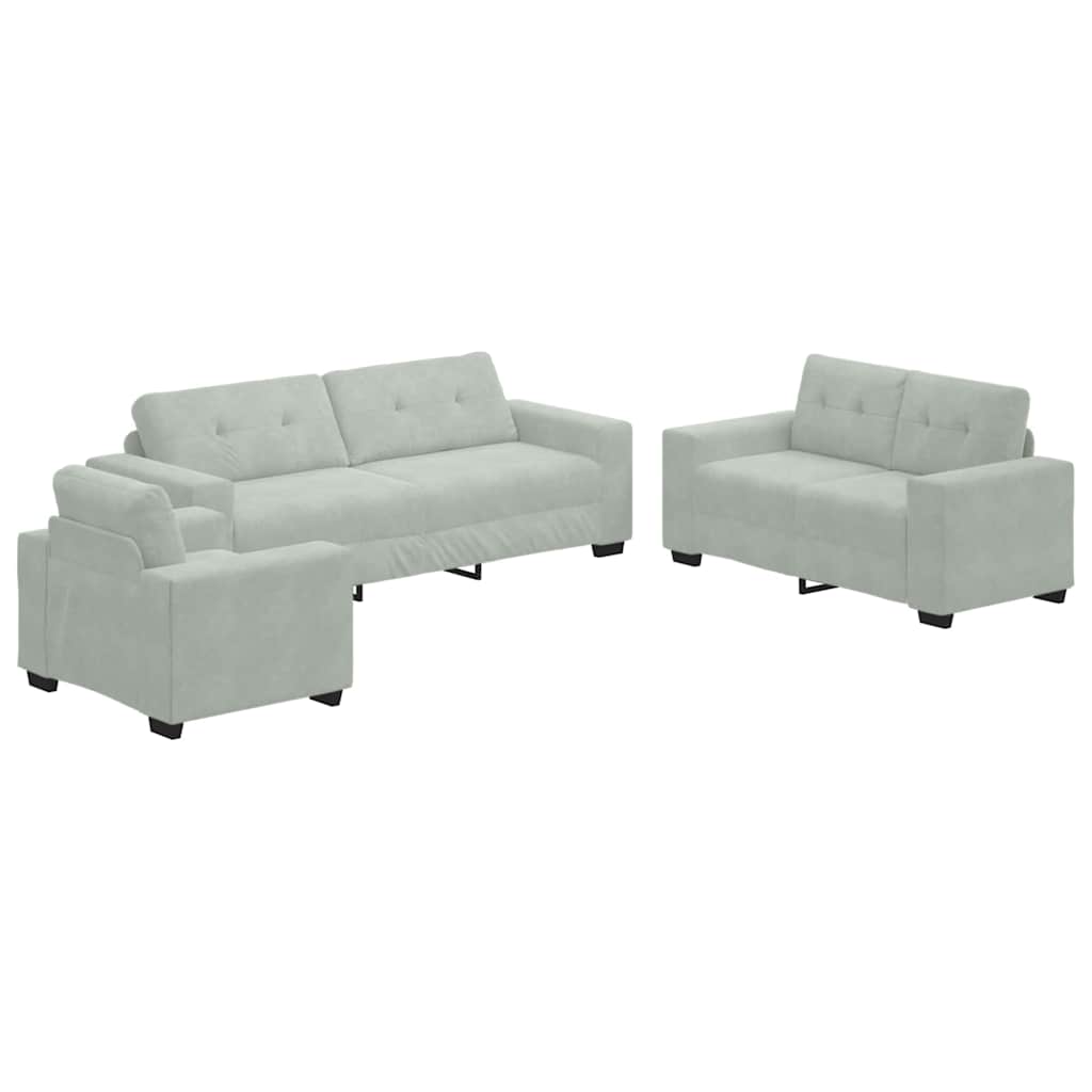 Sofa Set with Cushion 3 pcs Grey 221 x 78 x 80 cm Velvet