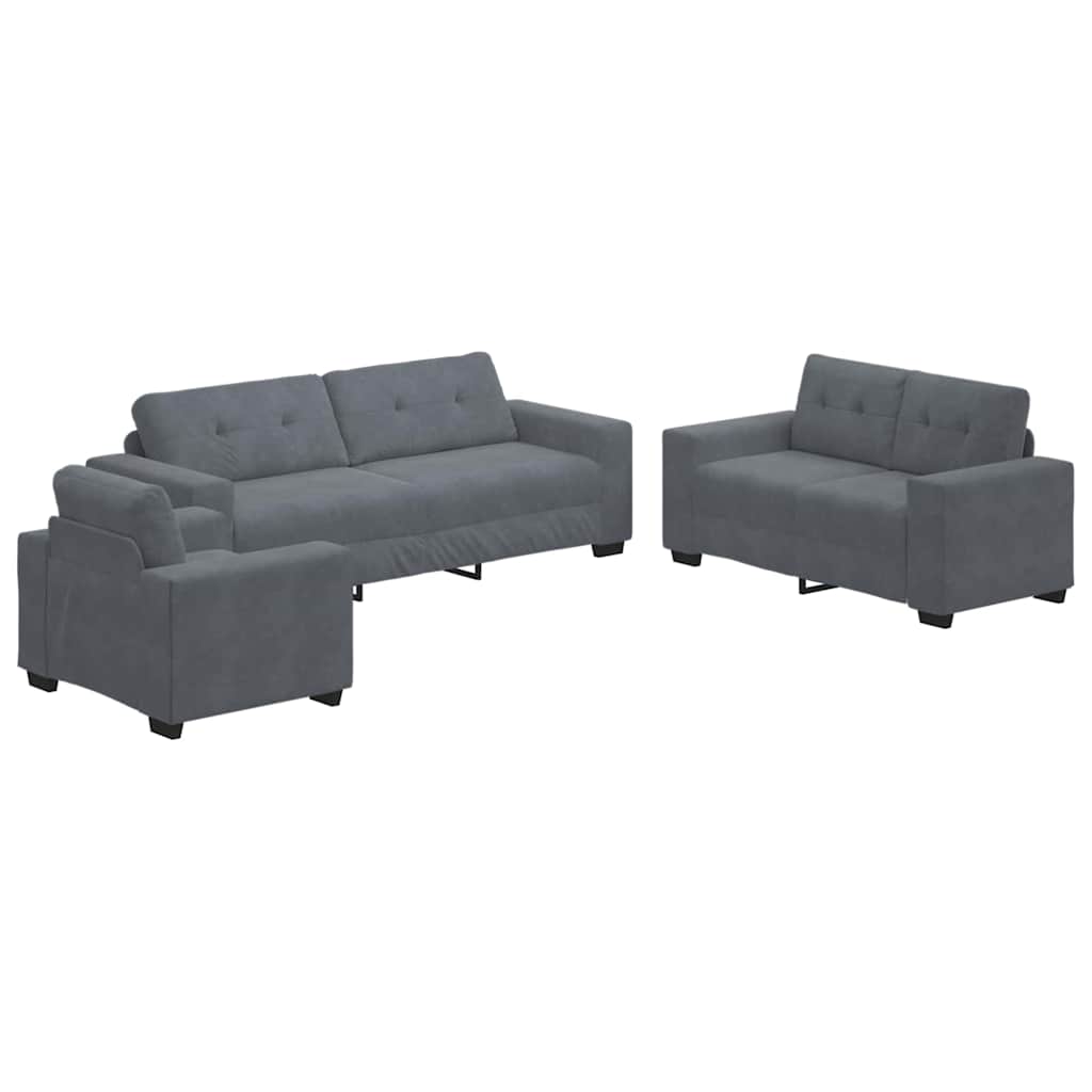 Sofa Set with Cushion 3 pcs Grey 221 x 78 x 80 cm Velvet