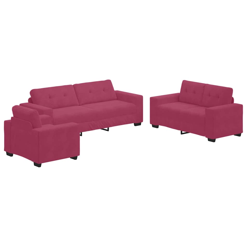 Sofa Set with Cushion 3 pcs Wine Red 221 x 78 x 80 cm Velvet