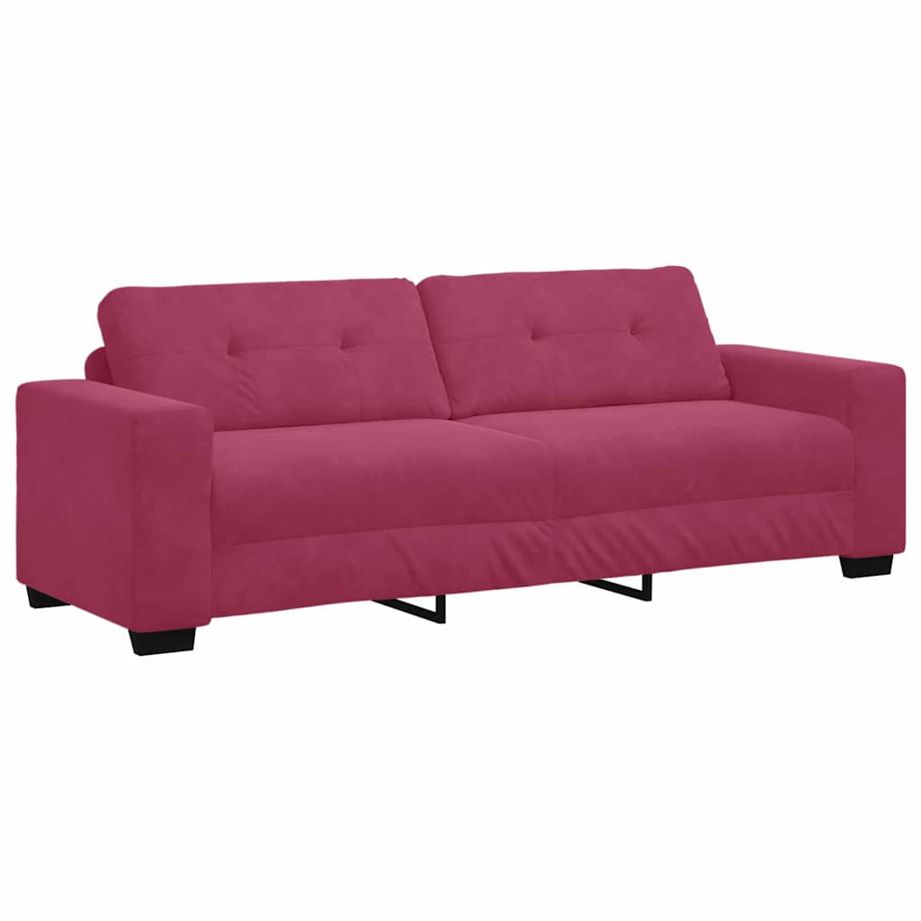 Sofa Set with Cushion 3 pcs Wine Red 221 x 78 x 80 cm Velvet