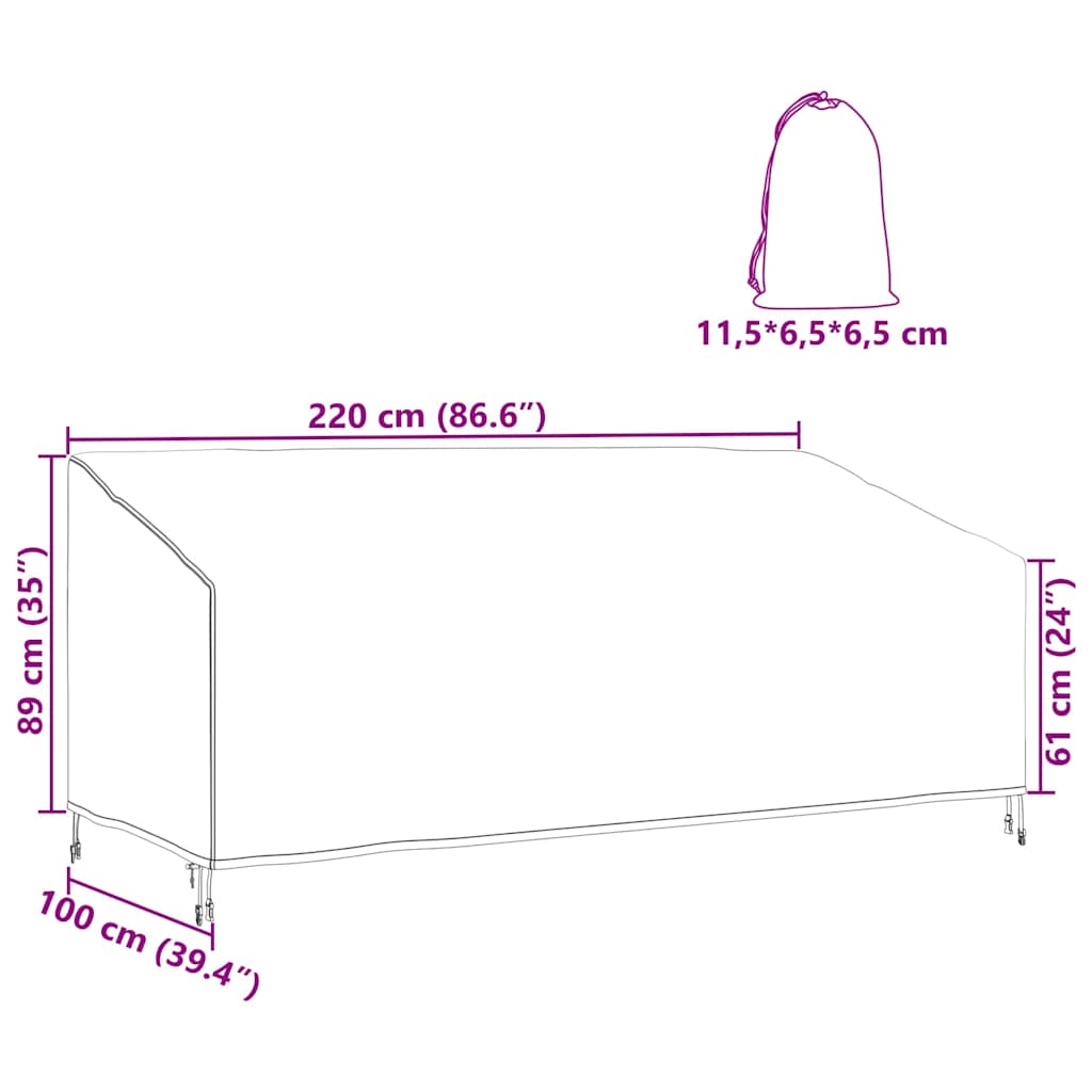 Garden Bench Cover Black 220 x 100 x 89 cm 210D oxford fabric