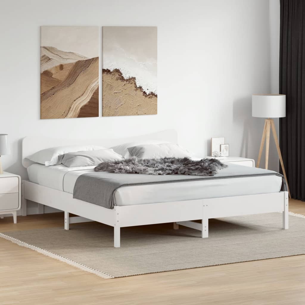 Bed Frame without Mattress White 200x200 cm Solid Wood Pine