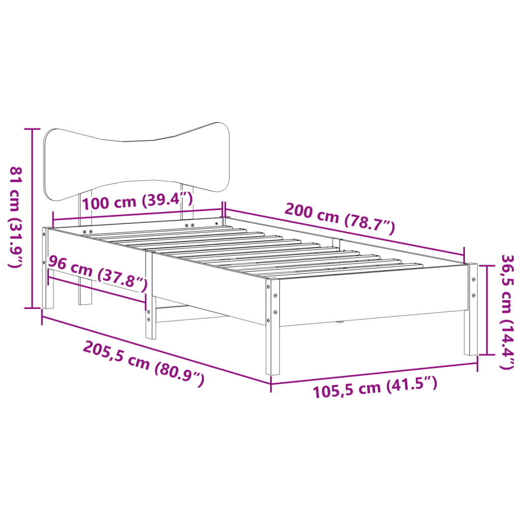 Bed Frame without Mattress 100x200 cm Solid Wood Pine
