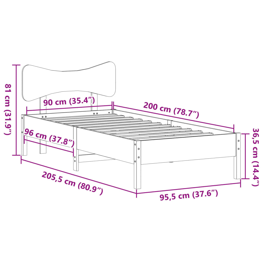 Bed Frame without Mattress White 90x200 cm Solid Wood Pine