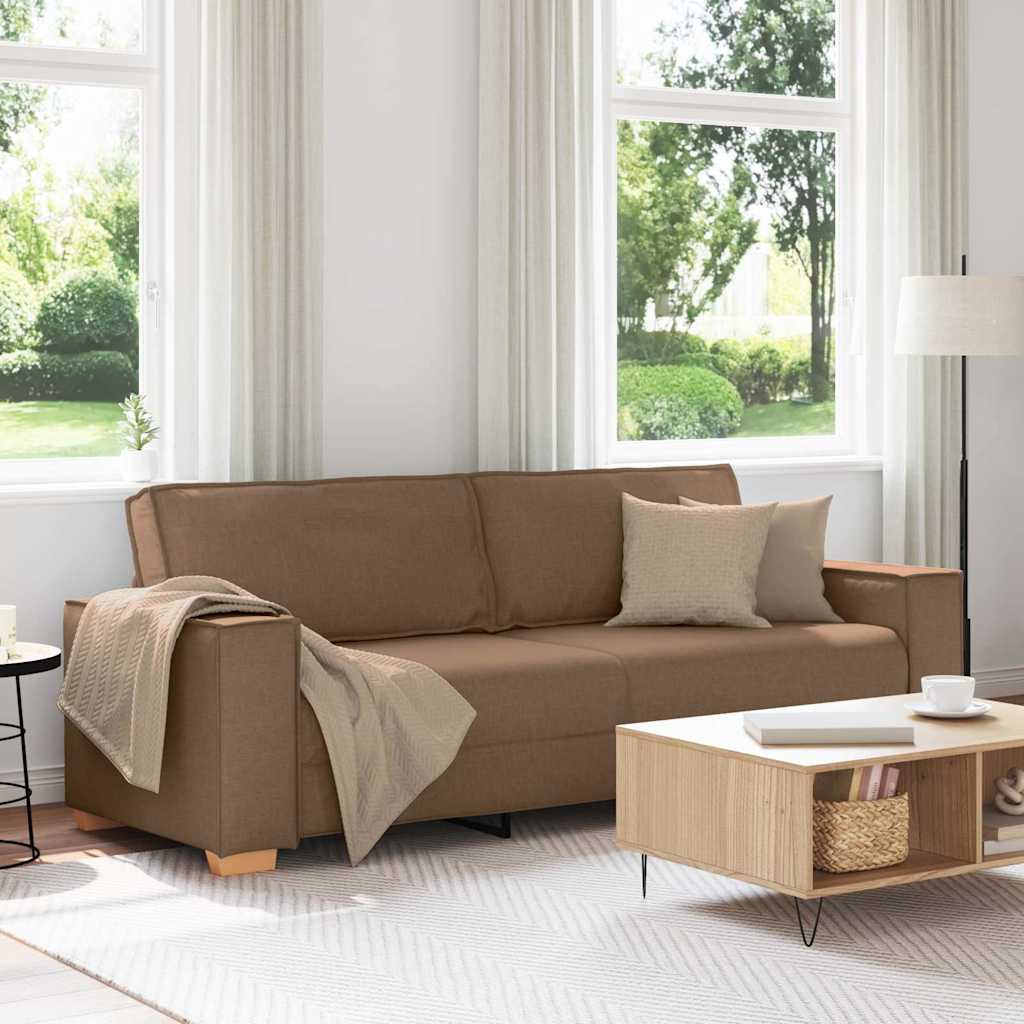 3-Seater Sofa with Cushion Brown Fabric